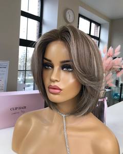 <span class=keywords><strong>Parrucca</strong></span> senza collera marrone cenere Color luce Pixie taglio corto Bob Look naturale capelli umani grezzi trasparenti HD pizzo parrucche anteriori da donna