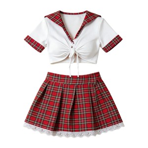 Plus-size <b>Sexy</b> Lace Plaid Pattern Student Uniform Seductive Two-piece Cosplay Lingerie <b>Set</b> European/American Cross-border - Product Image 5