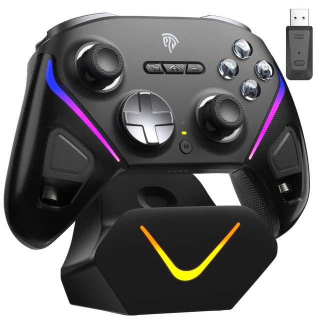 EasySMX D10PC Gamepad Wireless Controller with TMR Rocker Double-Cut Trigger Smart Start-Stop Charging Base Vibration Feature