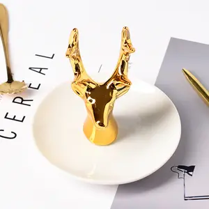 זהב ארנב פלמינגו קקטוס קרמיקה Unicorn תכשיטי תיבת תצוגת מגש לבן קרמיקה טבעת מחזיק צלחת צלחות תכשיטי תצוגה