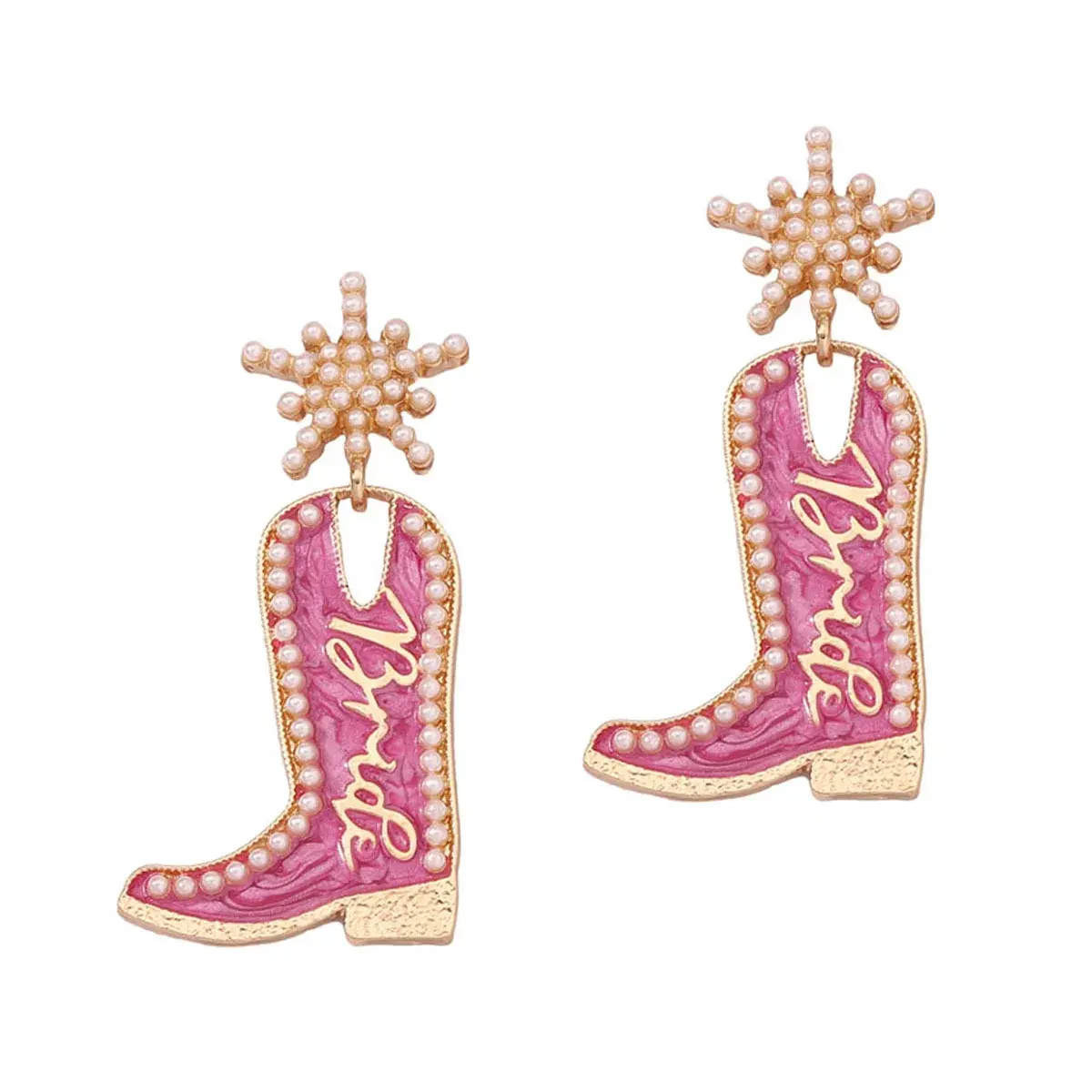 Boho Western Wedding Jewelry Texas/regalo esmalte botas de vaquero gota colgante para mujer rosa brillante novia vaquera bota gota pendiente