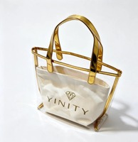 Sac à main holographique de luxe avec poignée dorée, logo personnalisé, mini sac fourre-tout, sac de plage rayé, sac de shopping