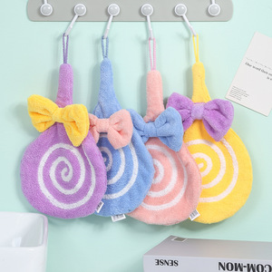 Coral Fleece Hanging Hand Towel Round Abstract Pattern Quick Dry Kitchen Bathroom Use - Product Image 1