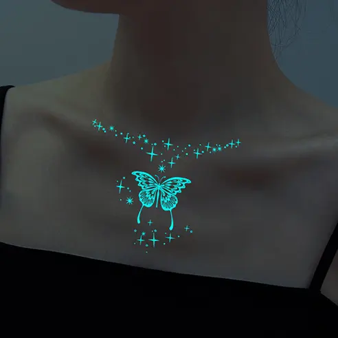 Sexy Charmante Glow-In-The-Dark Witte Glitter Tatoeages Henna Tattoo Stickers Tijdelijk Op Het Lichaam