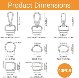 Kit de Herrajes Metálicos para Bolsos: Ganchos Giratorios, Anillas Ovaladas y Cuadradas, Hebillas Deslizantes y Cierres Giratorios para Fabricación de Bolsos, Color Plata - Product Image 2