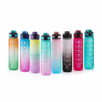 Bouteille d'eau sport en plastique personnalisée avec logo OEM, 32 oz (1000 ml), sans BPA, anti-fuite, avec marqueur de temps, vente en gros