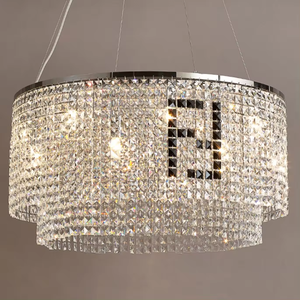 Venda quente Pingente Retangular Frisado Cristal Rodada Cromo Teto Lustre De Cristal De Luxo para Sala De Estar - Product Image 6