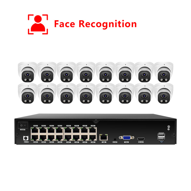 16 Channel 4K AI Face Recognition NVR System for Business Home with 8MP PoE Network Video Recorder 5MP Security Cameras Kit