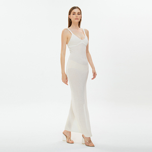 <span class=keywords><strong>Robe</strong></span> maxi de plage sexy personnalisée à col en V, à bretelles, ajourée, en tricot, avec fente, blanche, à fleurs, pour fête de plage, été 2024, vêtements de plage pour femmes, <span class=keywords><strong>cache</strong></span>-maillot - Product Image 4