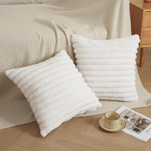 Housse de coussin en <span class=keywords><strong>fausse</strong></span> <span class=keywords><strong>fourrure</strong></span> douce à rayures, coussin moelleux et duveteux pour canapé - Product Image 3