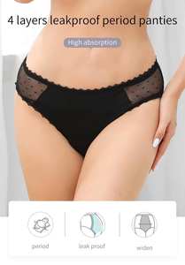 Braguitas Menstruales Lavables de 4 Capas al por Mayor, Culotte Menstrual Sexy de Encaje, a Prueba de Fugas, para Mujer, Talla Grande 4XL - Product Image 2