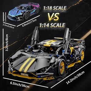 Technologie 1:14 Supercar de course noire en blocs de construction, jouet de voiture à assembler, cadeau d'anniversaire pour garçons - Product Image 4
