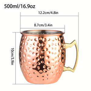 Mug à bière martelé en acier inoxydable de haute qualité, 500 ml/16 oz, couleur or rose, avec poignée, pour le bureau, la maison, le bar et les fêtes - Product Image 2