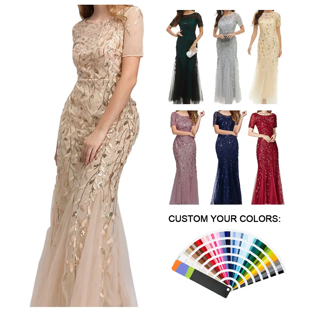 Custom Clothing Manufactures Wholesale Lady Elegant Party Dresses Women Sequin Evening Prom Dresses 2023 Evening Gowns