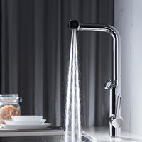 Robinet de cuisine Feiyu Waterfall en acier inoxydable 304, flexible, télescopique, avec pulvérisation rotative, valve en céramique, finition chromée, montage sur plan.