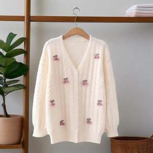 Cardigan Mori pour fille, style littéraire et artistique, petit pull frais, motif cerise en 3D - Product Image 5