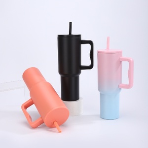 Bulk 40oz Double Wall Vacuum Insulated Stainless Steel Tumbler <b>with</b> Handle <b>Straw</b> Gradient Color Custom Logo for Outdoor Travel - Product Image 2