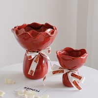 Vas Keramik Cina Minimalis Modern untuk Ruang Tamu, Hiasan Vas Kecil untuk Pernikahan dan Festival, Dekorasi Bunga Mewah