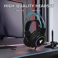 Jedel Headset Gaming statis, 3.5mm + sambungan USB RGB dengan lampu ganda menghapus kebisingan Over-ear Headphone Gaming berkabel