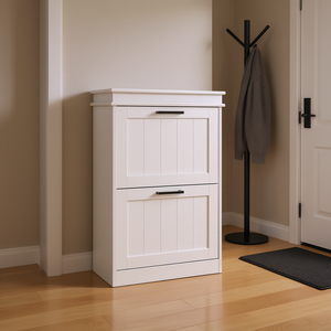 Gabinete de Almacenamiento de Zapatos de Madera Maciza Blanca Db, 2 Puertas, Diseño Moderno, Mueble para Sala de Estar, Fácil de Ensamblar, Estante de Almacenamiento para el Hogar - Product Image 2