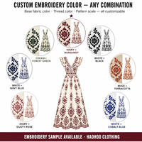 Robe longue maxi à col en V profond, brodée d'œillets, à manches courtes volantées, coupe trapèze, à bords festonnés, pour femme, formelle, vente en gros, sur mesure, fabricant OEM