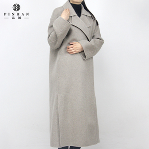 2023 la produzione di alta qualità su misura colletto rivolto verso il basso Beige grigio giacca lunga <span class=keywords><strong>senza</strong></span> bottone da donna <span class=keywords><strong>cappotto</strong></span> di lana con tasche laterali - Product Image 3