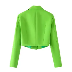 Veste blazer à manches longues pour femmes, col cranté, couleur verte, bouton unique, mode décontractée, 2023
