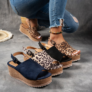 Sandales romaines compensées à plateforme pour femmes, imprimé léopard, nouvelle collection été européenne et américaine - Product Image 1