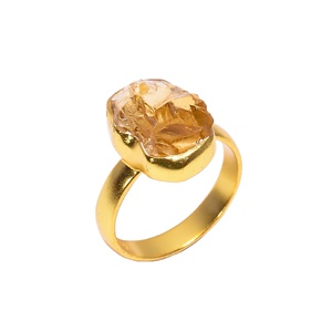925 Sterling Silver Raw Citrine <b>Ring</b> Handmade <b>Indian</b> Fine Jewelry Bezel Setting Gold Plated Bulk Wholesale Parties Anniversaries - Product Image 1