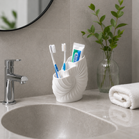Support de brosse à dents en forme de coquille, organisateur de comptoir de salle de bain en PP, support de rangement multi-compartiments pour dentifrice, pour lavabo de vanité