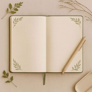 Olive Green Notebook Gift Set Debossed Leaf Design Minimalist PU Leather Journal and Beige <b>Pen</b> in Gift Box - Product Image 2