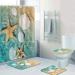 Rideau de Douche en Polyester Motif Vie Marine, Impression Numérique Personnalisée, Ensemble de Rideaux de Douche Imperméables, Vente en Gros - Product Image 1