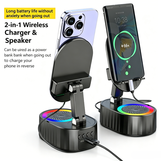 Multifunctional 3-in-1  Speaker, Desktop Wireless Audio with Phone Stand & Fast Charging for Home Office