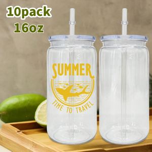 แก้วอะคริลิคใสขนาด 16 ออนซ์ แบบมีฝาปิดและหลอดดูด สำหรับเครื่องดื่มเย็นหรือเบียร์  จำนวน 10 ชิ้น  พร้อมสกรีนโลโก้ตามสั่ง สำหรับงานพิมพ์ UV DTF - Product Image 1