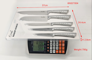 Ensemble de <span class=keywords><strong>couteaux</strong></span> de cuisine professionnels en acier inoxydable 3Cr13, 5 pièces |    Ensemble de <span class=keywords><strong>couteaux</strong></span> utilitaires Chef Santoku |   Poignée creuse à texture hexagonale - Product Image 3