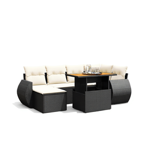 Set Divano da Giardino in Rattan Nero con Piedini Regolabili, Arredamento da Esterno dal Design Contemporaneo, Cuscini in Schiuma ad Alta Densità - Product Image 1