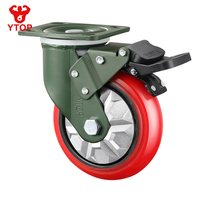 Roue pivotante industrielle YTOP en polyuréthane de 5 pouces avec frein, roulement robuste, résistante à l'usure, pour chariot élévateur et chariot à main