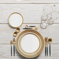 Plat latéral en or blanc de luxe en porcelaine, ensemble sous-assiette, vaisselle, décoration de fête de mariage, assiettes de chargeur en céramique