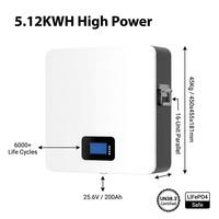 Batterie lithium LiFePO4 murale 51,2 V 100 Ah 5,12 kWh avec BMS intelligent IP65 CAN pour stockage d'énergie solaire hybride domestique et alimentation de secours UPS
