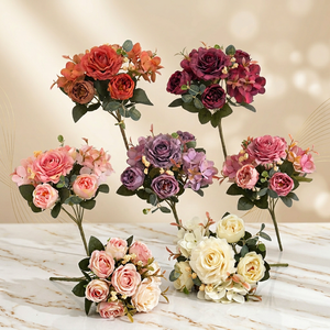 Ramo de Hortensias y Peonías de Estilo Europeo Vintage, Flores Artificiales de Hibisco y Rosa para Decoración del Hogar, Bodas y San Valentín - Product Image 1