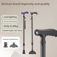 Canne pour personnes âgées MKLOPP ultra-légère en fibre de carbone à quatre pieds antidérapante multifonctionnelle, capacité de charge de 120 kg, hauteur réglable, pour l'extérieur