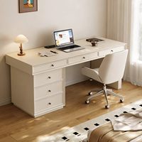 Escritorio de Estudio de Madera Maciza de Estilo Moderno y Minimalista, con Esquinas Redondeadas, Cajones de Almacenamiento, Función de Enchufe, para Oficina, Hogar, Dormitorio, Computadora