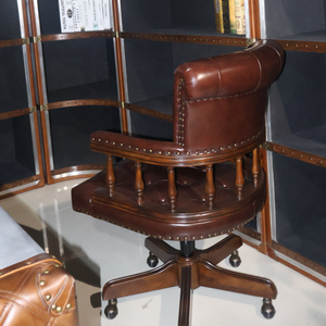 <span class=keywords><strong>Poltrona</strong></span> Direzionale Contemporanea in <span class=keywords><strong>Pelle</strong></span> Completamente Imbottita Marrone con Gambe in Legno Girevole per <span class=keywords><strong>Ufficio</strong></span> e Casa - Product Image 6