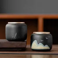 Tarros de cerámica redondos con tapa, estilo japonés