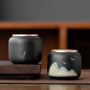 Guci Lilin Keramik Bulat Gaya Jepang dengan Tutup