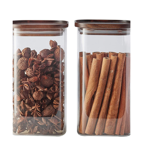 Storage Jars LFGB Standard Food Storage Square Glass Jars With Bamboo Lid