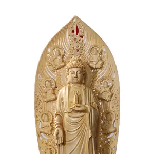 Hinoki Zypressenholz Medizin Buddha-Schmuck Heim büro Feng Shui Holzschnitzerei Kunstwerk