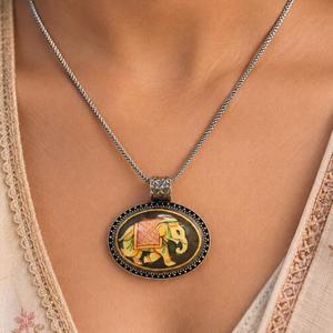 Handcrafted Miniature <b>Painting</b> Elephant Pendant in 925 Sterling Silver - Product Image 1