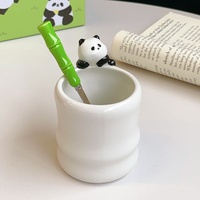 Taza de Leche de Porcelana con Cuchara, Diseño Creativo de Panda Verde, Estilo Moderno, Resistente al Calor, Apta para Alimentos, Apta para Lavavajillas, Ideal para Regalo