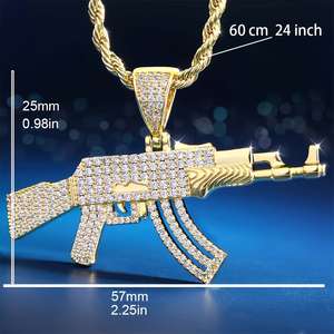 Collar con Colgante de Rifle AK47 Personalizado para Hombre, Chapado en Oro de 18K, Estilo Punk HIP HOP, Caja con Circonitas, Cuerda, Diseño Único y Personalizado - Product Image 2